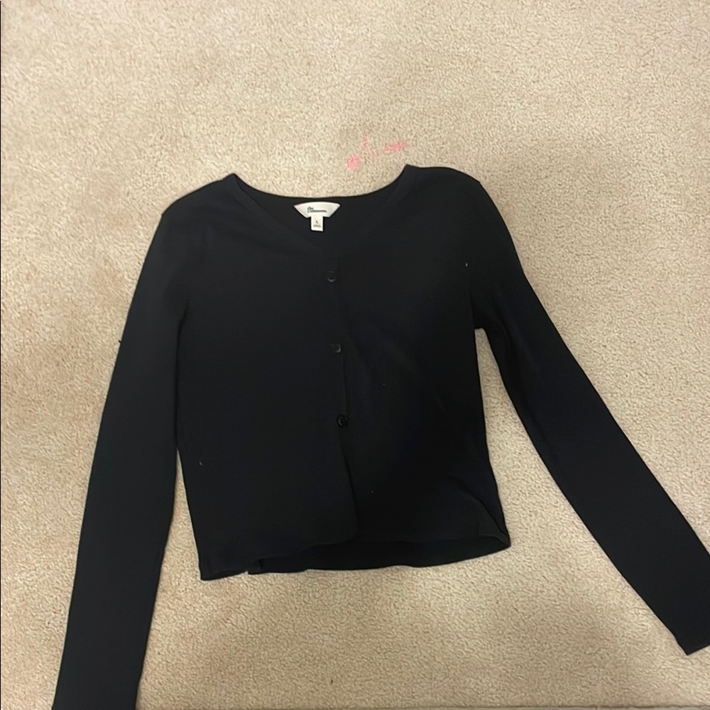Black Button-Up Cardigan Long Sleeve Girls Top